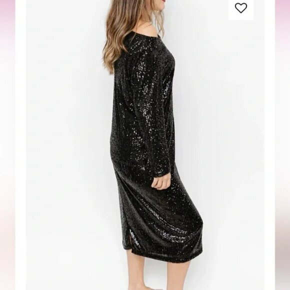 Smash + Tess Forever Frosted Dress-Black Sequin Midi Dress-Holiday New Years- XS - Picture 5 of 15